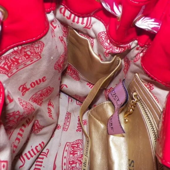 Juicy Couture "Christmas" Red Poinsettia Velour Daydreamer Shoulder Bag Shopper - Picture 8 of 11